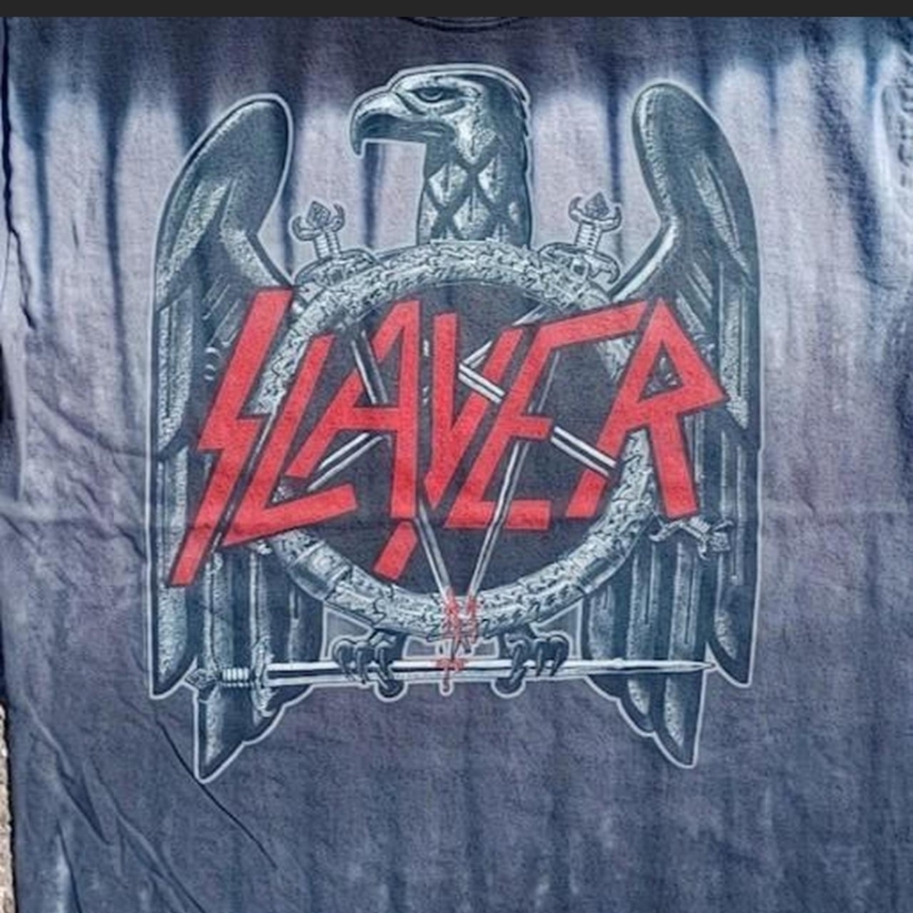 Vtg 2010 Slayer Eagle Tie Dye Liquid Blue T-Shirt Large Metal Band Tee Iron Eagl - Picture 2 of 6
